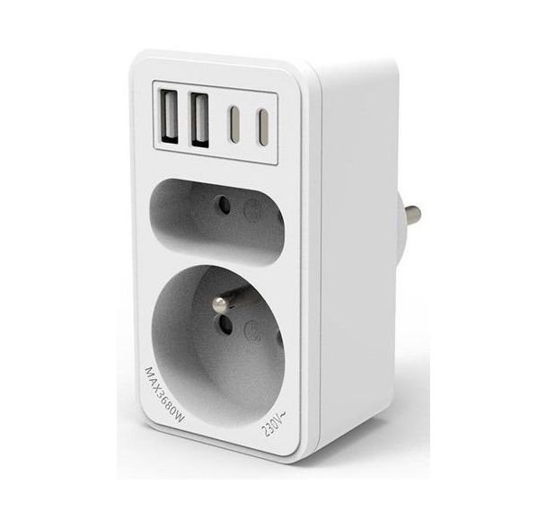 Biplite avant 2+P 16A + 6A avec 2 prises USB-A et 2 prises