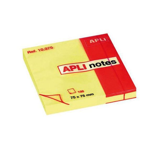 Bloc 100 feuilles de notes repositionnables 75x75mm jaune