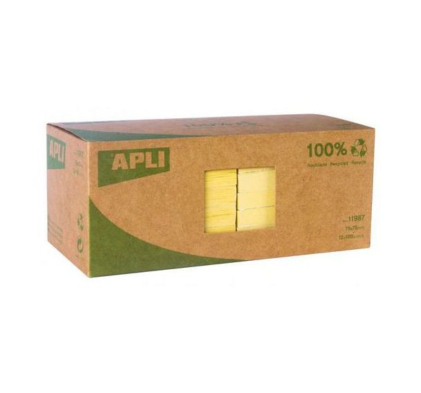 Bloc 100 notes repositionnables papier recyclé jaune - Apli