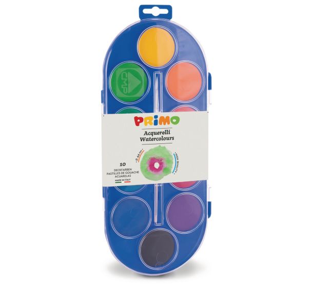 Bloc 10 godets gouache pastille dia 44mm + pinceau PRIMO
