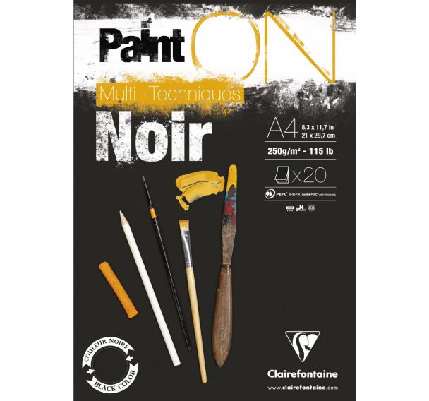 Bloc 20 feuilles PaintON Noir 250g - Clairefontaine