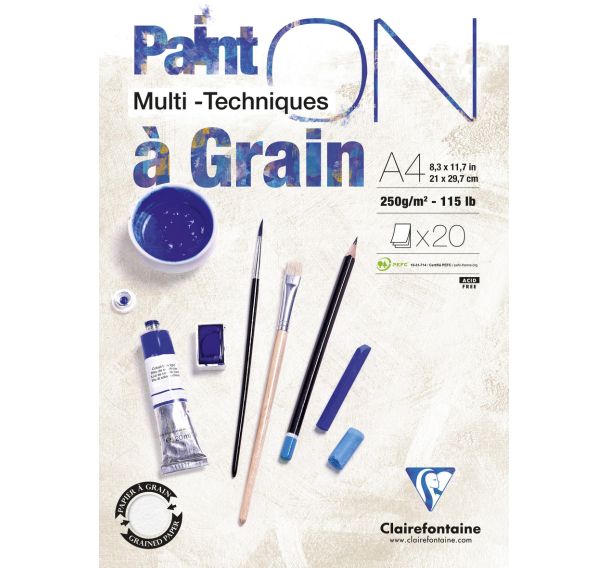 Bloc 20 feuilles PaintON à Grain 250g - Clairefontaine