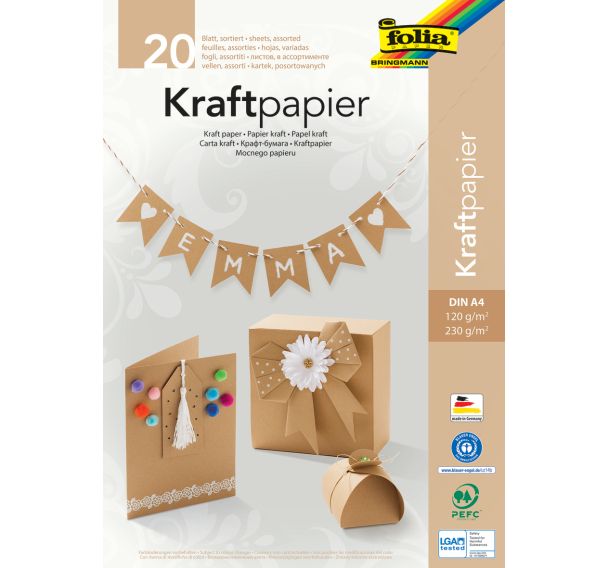 Bloc 20 feuilles kraft brun 21x29.7 cm 120g et 230g