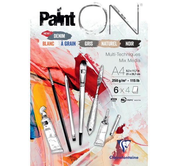 Bloc 24 feuilles PaintON n 6 250g - Clairefontaine