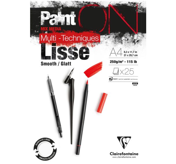 Bloc 25 feuilles PaintON Lisse 250g - Clairefontaine