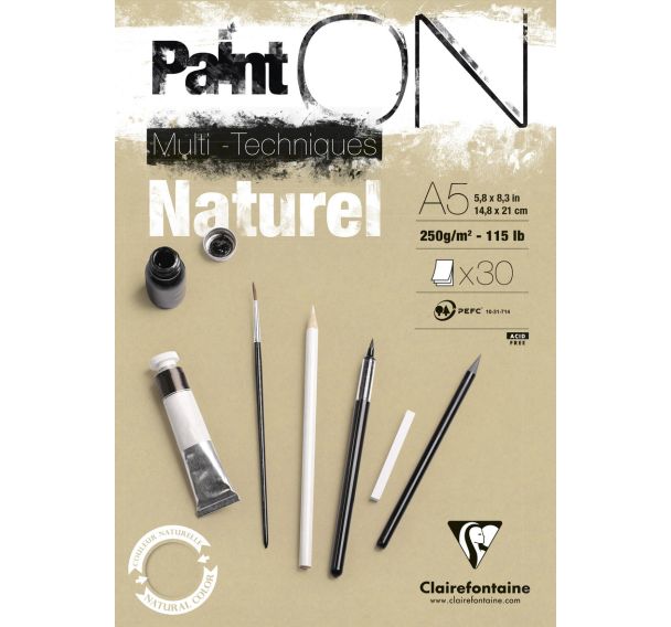 Bloc 30 feuilles PaintON Naturel 250g - Clairefontaine