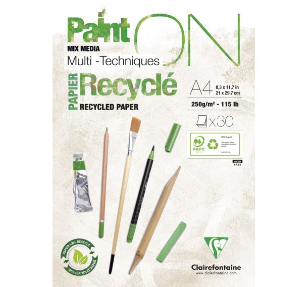 Bloc 30 feuilles PaintON Recyclé 250g - Clairefontaine