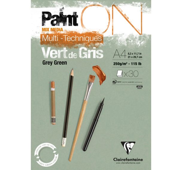 Bloc 30 feuilles PaintON Vert de Gris 250g - Clairefontaine
