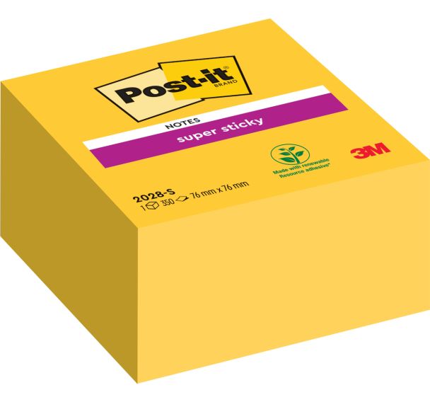 Bloc 350 feuilles 76x76 mm jaune Super Sticky