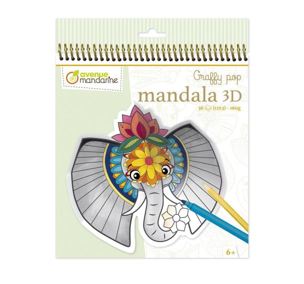 Bloc 36 mandalas 3D animaux sauvage à colorier