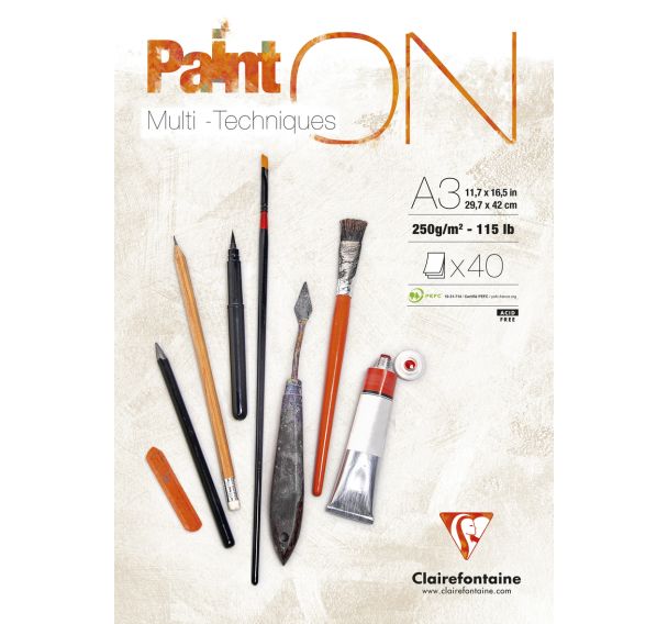 Bloc 40 feuilles PaintON Blanc 250g - Clairefontaine