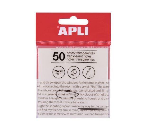 Bloc 50 feuilles notes adhésives transparentes 75x75mm blanc