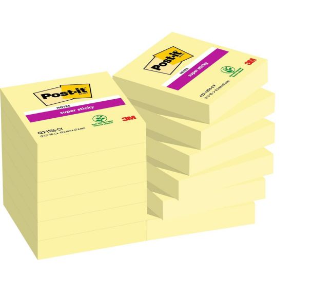 Bloc 90 feuilles 47.6x47.6 mm jaune Super Sticky (Lot de 12)
