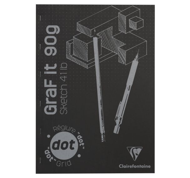 Bloc GraF'iT DOT 90g 160 pages couverture noire - Clairefontaine