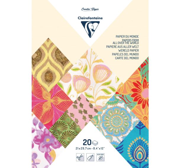 Bloc ''Papiers du Monde'' 21x29,7cm, 20 feuilles - Clairefontaine