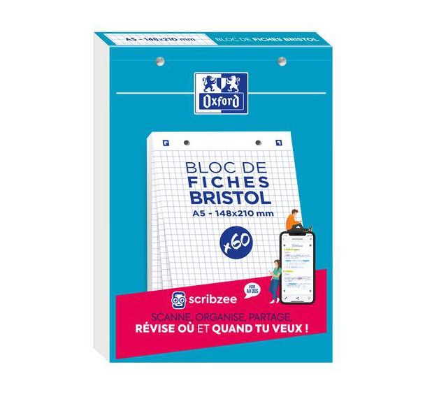 Bloc bristol Oxford 148x210 30 fiches perforees Q5/5 - Oxford