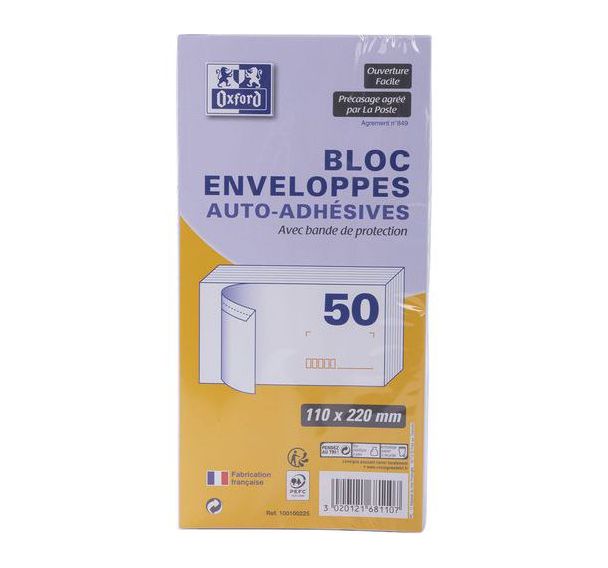 Bloc d'enveloppes auto adhésives précasées - Oxford