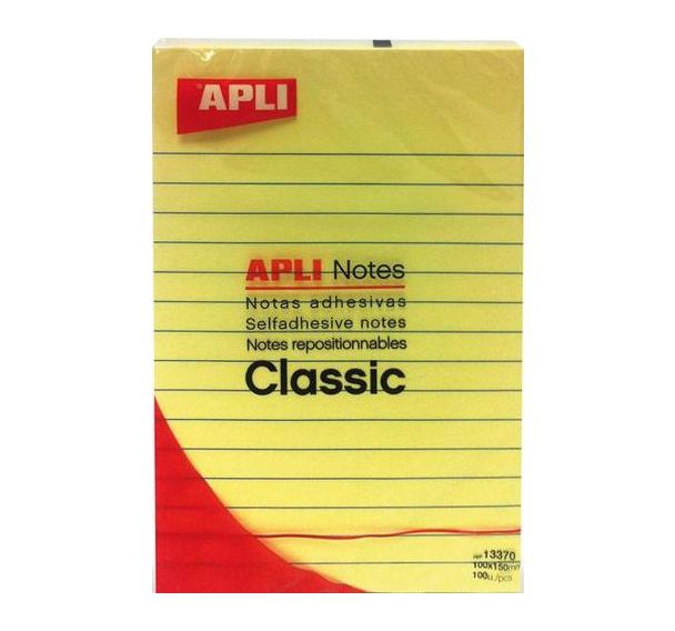 Bloc de 100 feuilles de notes repositionnables jaunes lignées 100x150 mm