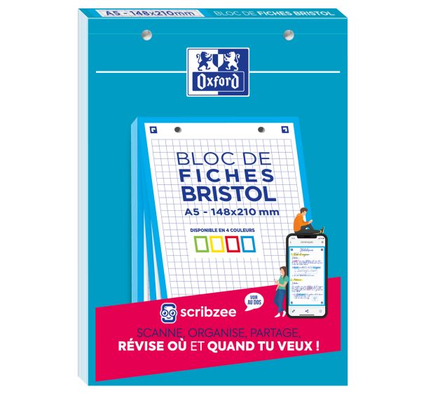 Bloc 30 Fiches Bristol 2.0 A5 Petits Carreaux 5mm - Oxford