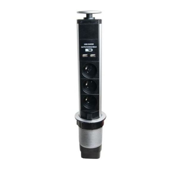Bloc multiprise verticale 3 prises fr et 2 usb