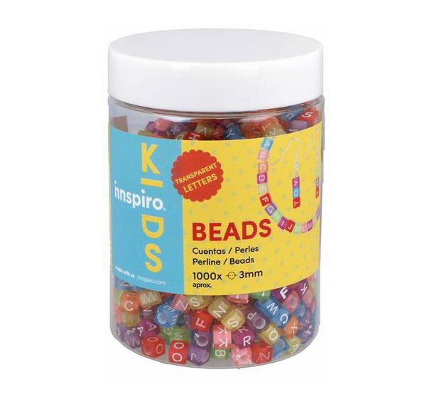Bocal 1000 perles plastique cubes lettres transparentes
