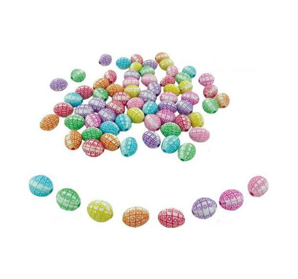Bocal 150 (environ) olives plastique multicolores décorées.