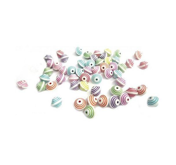 Bocal 180 (environ) perles toupies plastique multicolores à rayures