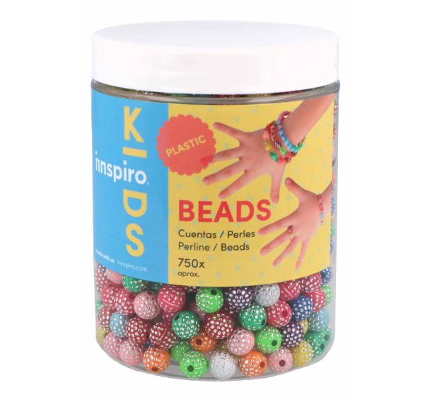 Bocal 200g perles plastique rondes 8mm à pois argenté scintillantes