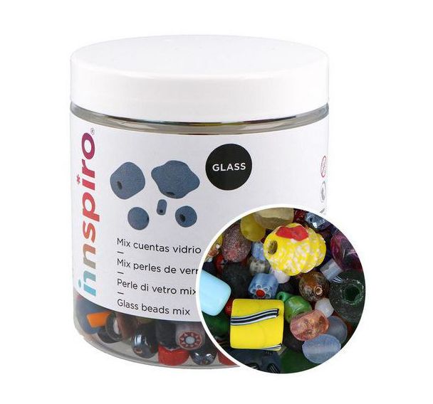 Bocal 300g de perles en verre tailles et couleurs assorties