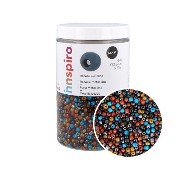 Bocal 500 grammes perles de rocaille Couleurs métallisées Ø 3.8mm