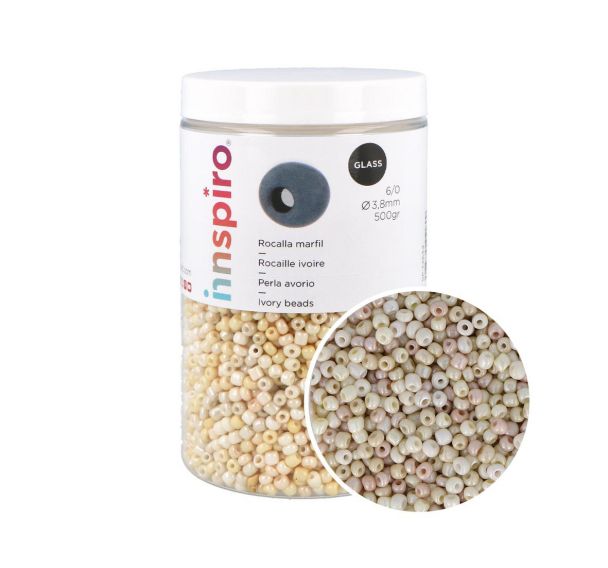 Bocal 500 grammes perles de rocaille ivoire Ø 3.8 mm