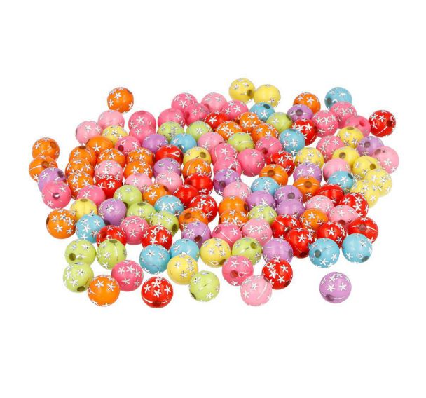 Bocal 750 perles plastique rondes étoiles dia 7,5 trou 1.5