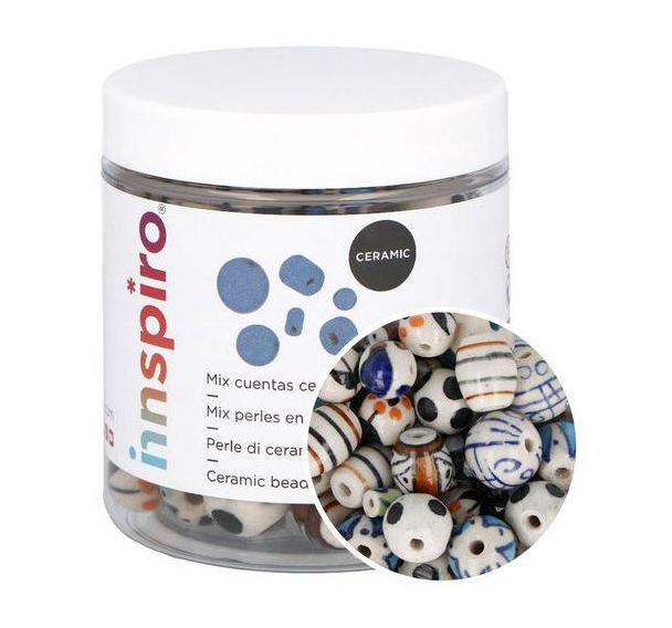 Bocal de 300g de perles en céramique tailles assorties