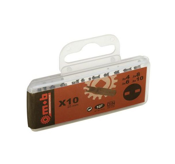 Boîte 10 embouts nus 1/4 spanner s4+s6+s8+s10