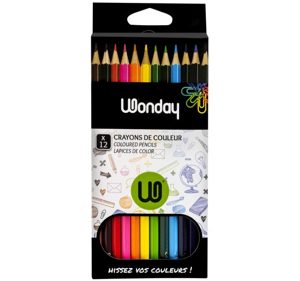 Boite 12 crayons couleurs corps hexagonal 18cm
