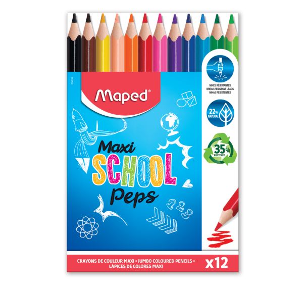 Boite 12 crayons géants triangulaires jumbo School'peps