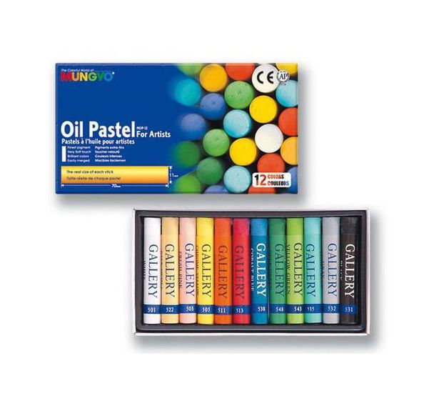 Boite 12 pastels Mungyo artist taille standard 71 mm Ø 11 mm