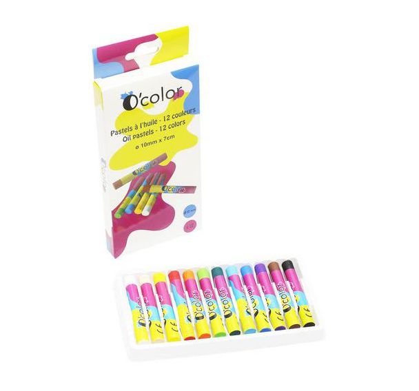 Boite 12 pastels à l'huile Ø 10mm longueur 70mm