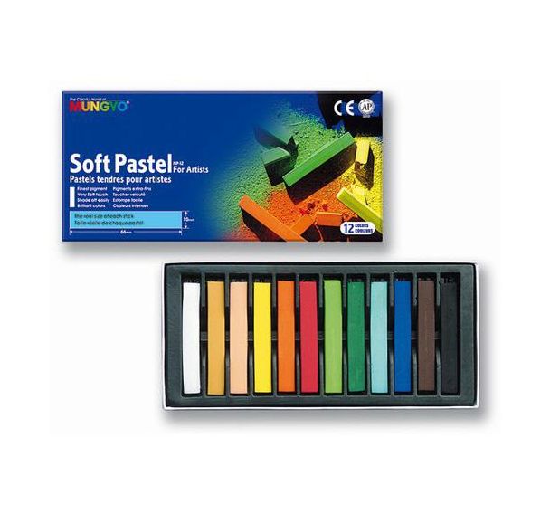 Boîte 12 pastels tendres Mungyo assortis 66 mm