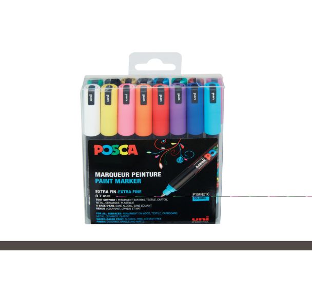 Boite 16 marqueurs Posca pointe ultra fine 0.7 mm