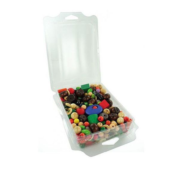 Boîte 200 g perles bois, formes et couleurs assorties