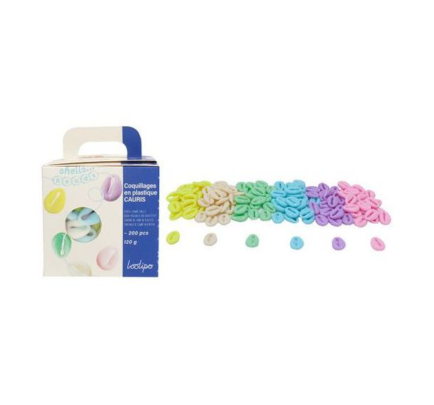 Boite 200 perles Cauri pastel
