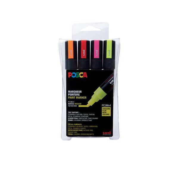 Boîte 4 marqueurs Posca fluo pointe moyenne