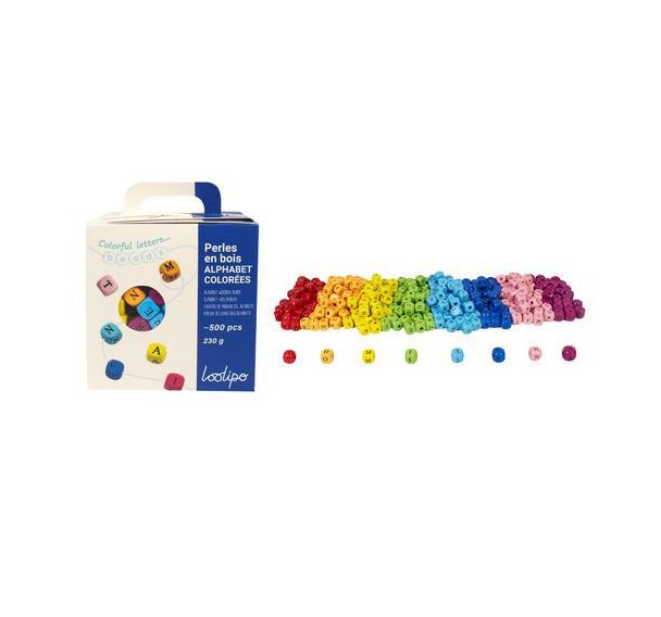 Boite 500 perles alphabet cubiques bois 1 cm