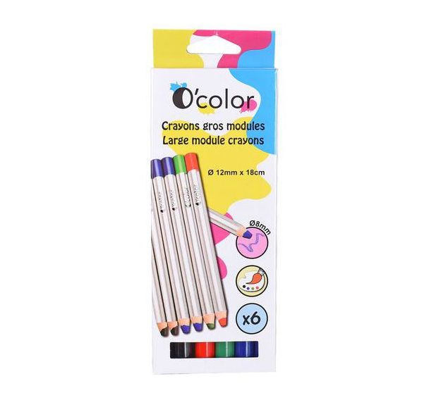 Boîte 6 crayons marqueurs effaçables gros module 3 en 1