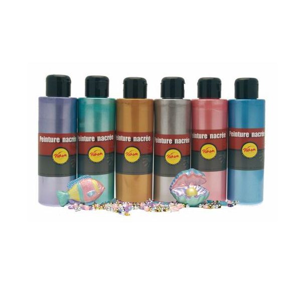 Boîte 6 flacons gouache nacrée pichon, 6 x 250 ml.