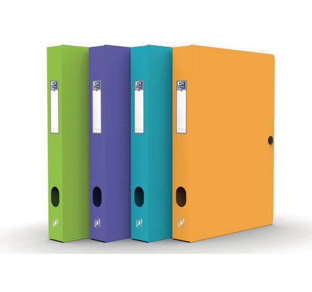 Boîte Capacité Standard Memphis 24x32cm Dos 40mm avec Bouton Pression Couverture Polypro Coloris Assortis