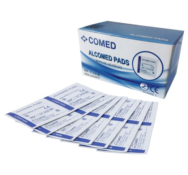 Lot de 100 tampons d'Alcool 70 , dosette individuelle-Comed