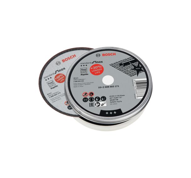 Boîte de 10 disques à tronçonner pour inox standard moyeu plat - Bosch