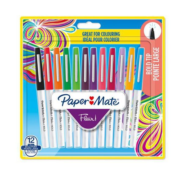 Boîte de 12 stylos feutre Flair® - pointe large assortis